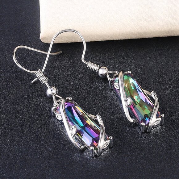 Colorful Crystal Clear Delicate Silver Plated Colorful Dangle Earrings, VP1008 - Picture 3 of 5